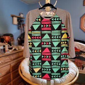 LulaRoe Randy 3/4 Sleeve TShirt Aztec Tribal Print